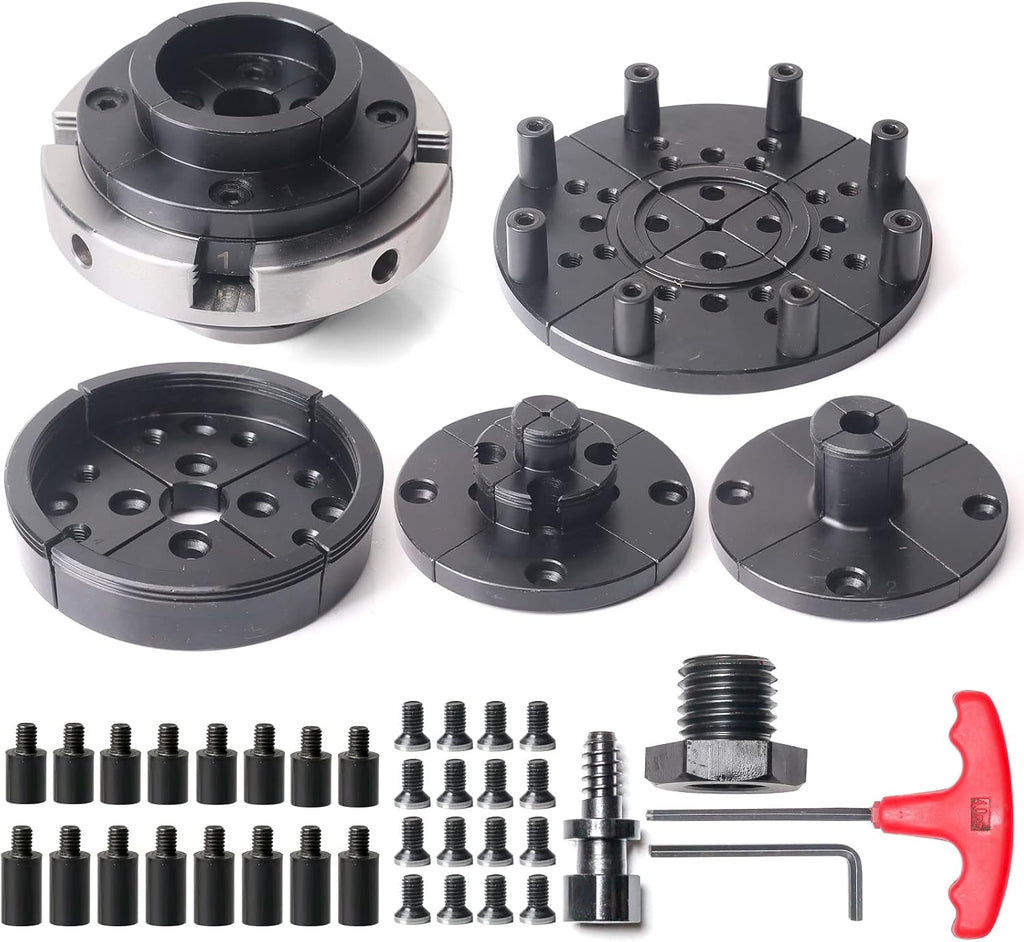 4 Inch Wood Lathe Chuck 5 Interchangeable 4-Jaw Nickel Plated Chuck with 1"x8Tpi Thread & 3/4"x16Tpi Adapter Q88309