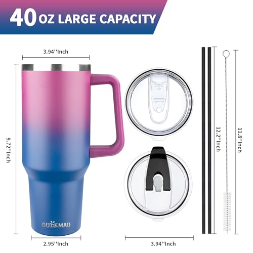 40 oz Stainless Steel Vacuum Insulated Tumbler with Handle and Straw A213750