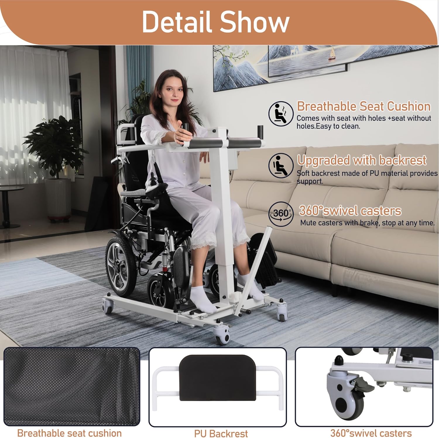 White Foldable Electric Patient Lift Transfer Chair with Adjustable Base R194216