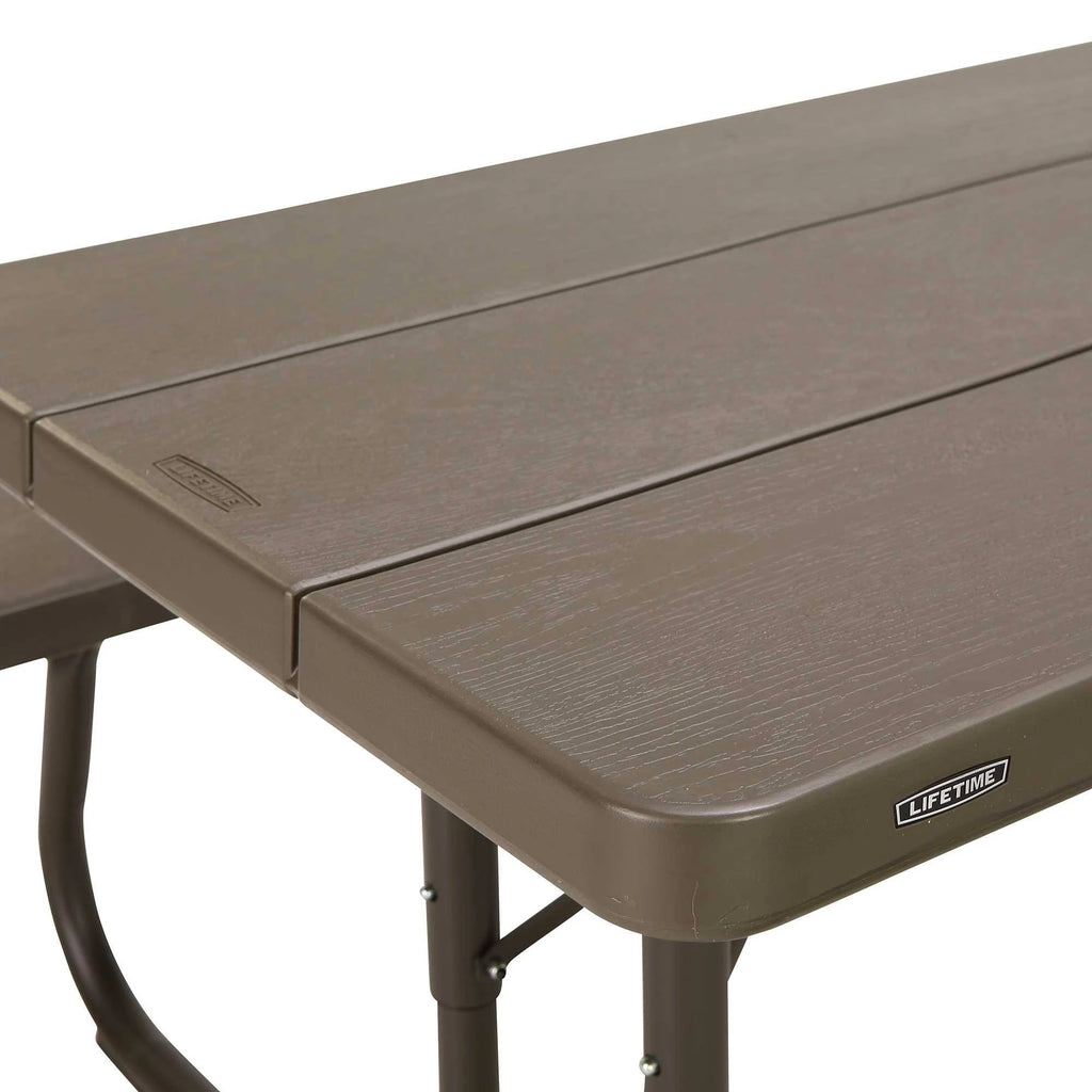 6-Foot Dark Brown Faux Wood Folding Picnic Table U529864