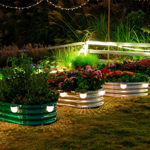 Galvanized Raised Garden Bed Planter Box with 2 Solar Lights E43321