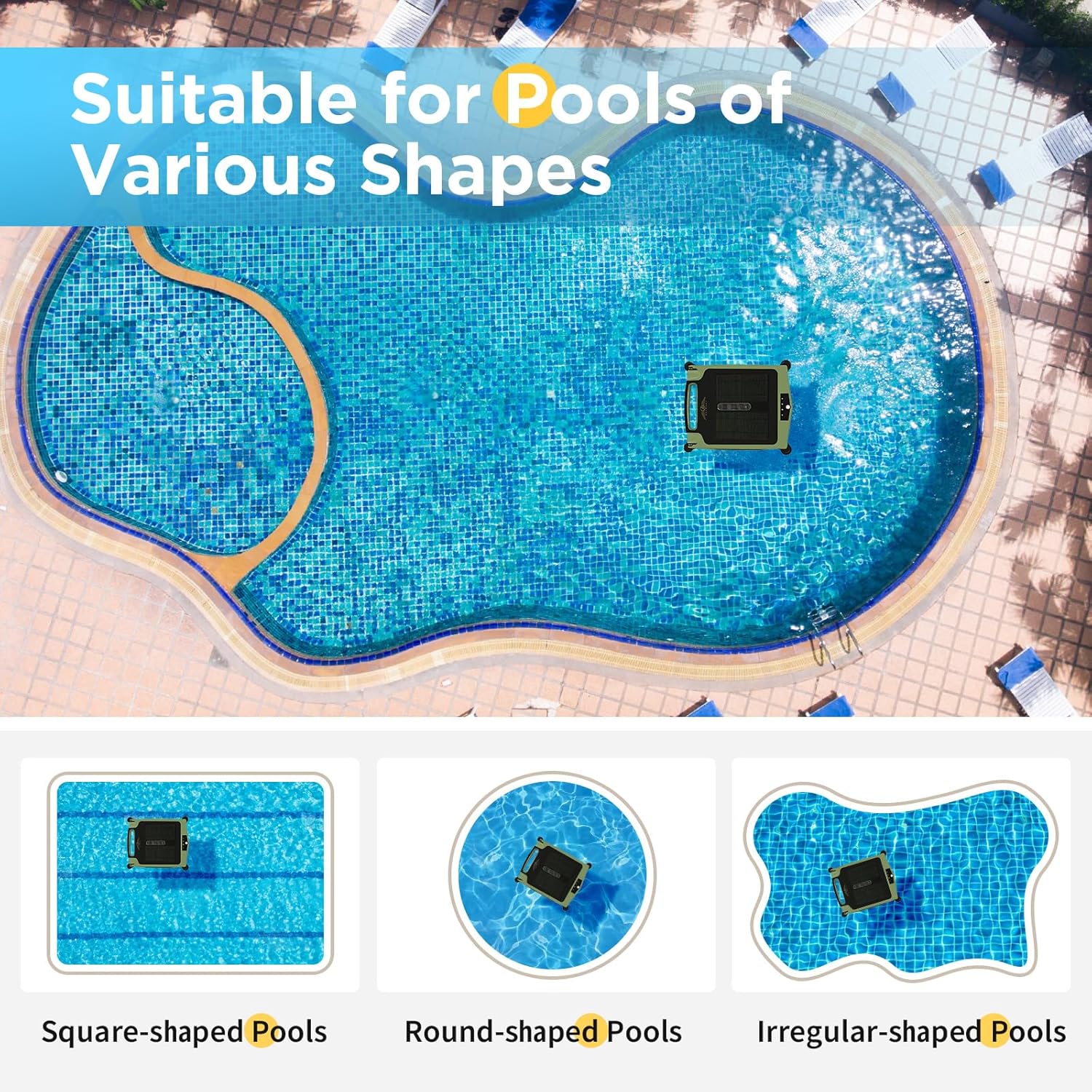 Cordless Robotic Pool Cleaner, Solar Powered Pool Skimmer with Dual Charging Options, Pool Robot Vacuum with Automatic Obstacle Avoidance, Green L576