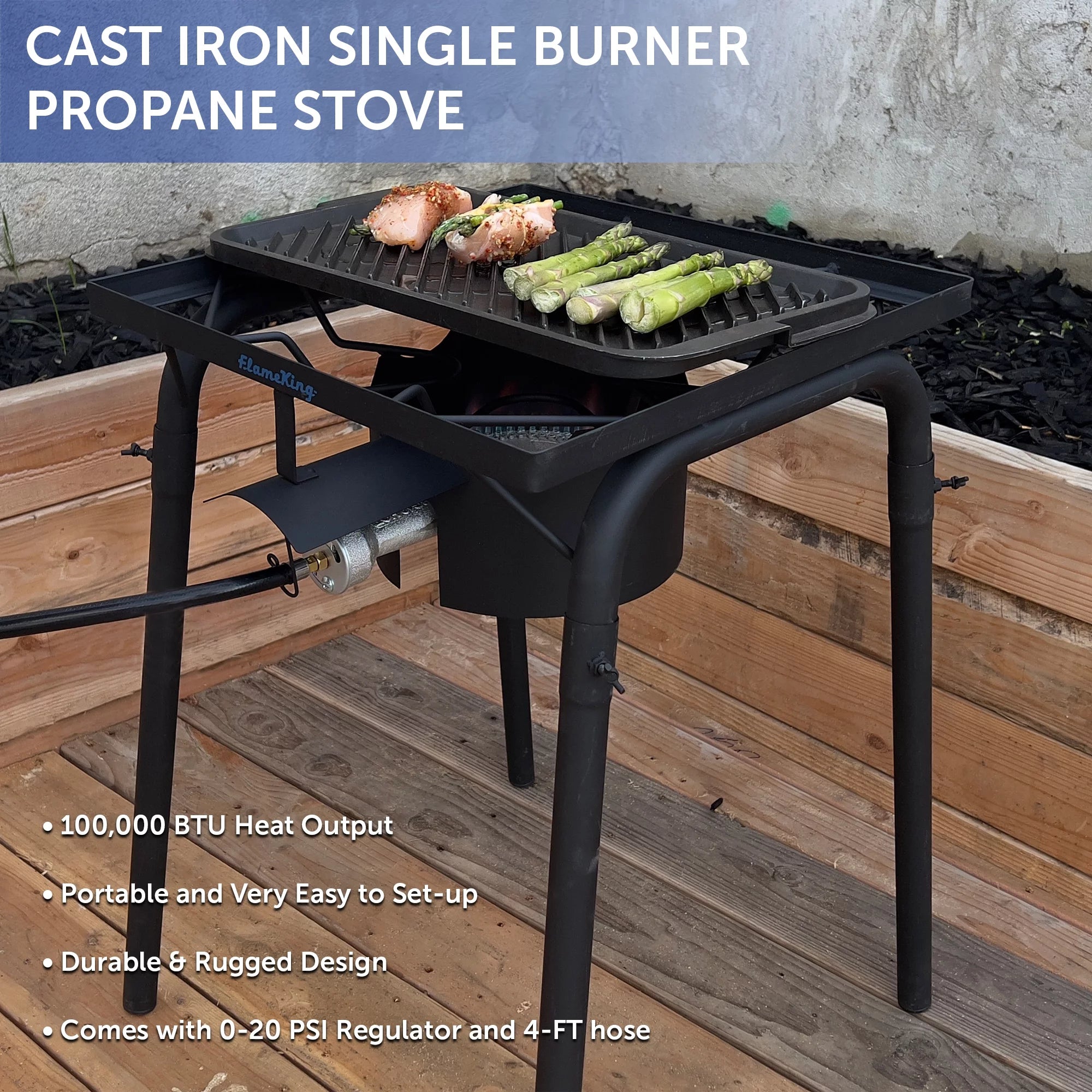 100,000 BTU LP Gas Outdoor Stove Burner with Regulator Hose O63063