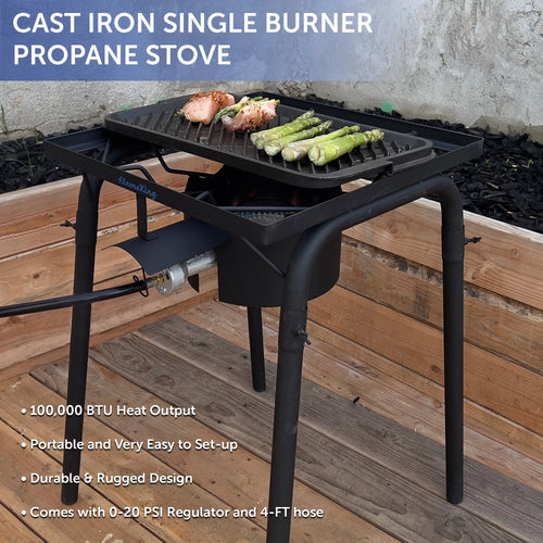 100,000 BTU LP Gas Outdoor Stove Burner with Regulator Hose O63063