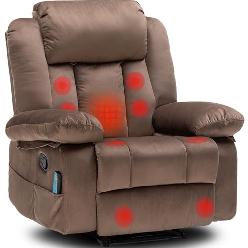 Brown Upholstered Fabric Rocker Recliner Chair with Massage & Heat K6155