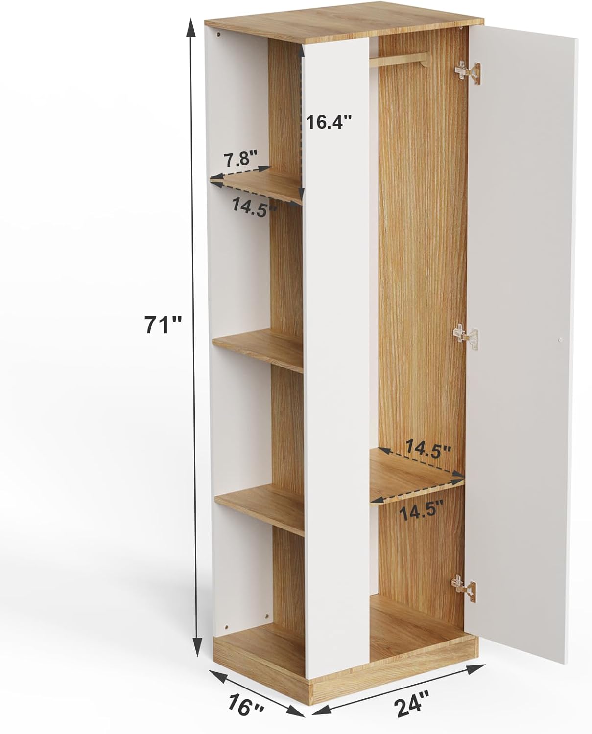 White Wardrobe Closet with Hanging Rail, 16" D x 24" W x 71" H N975185