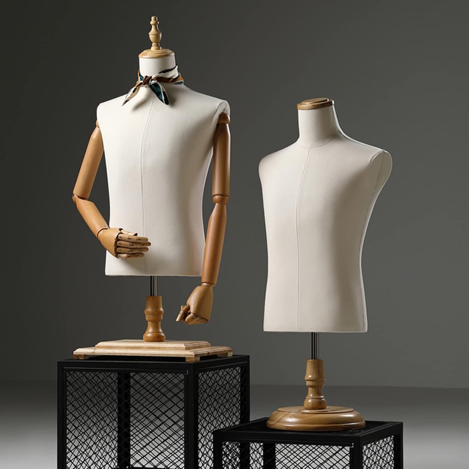 Black Round Plate Mannequin Body Torso with Wooden Base Stand M25965