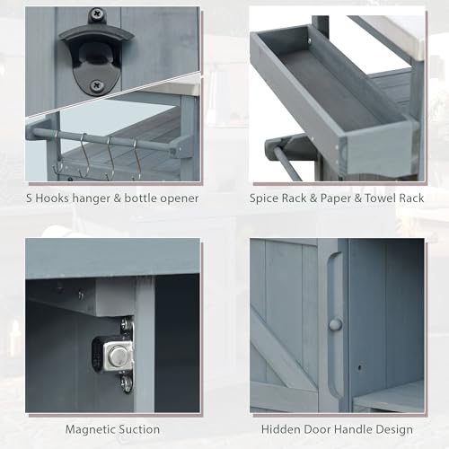 Solid Wood Grill Table with Stainless Steel Top and Internal Storage Racks Q653830
