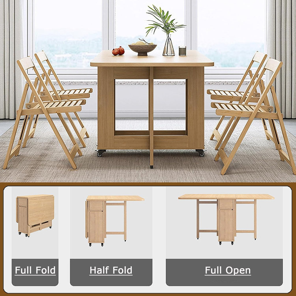 Folding Dining Table with 4 Chairs and Storage Drawers Wood Drop Leaf Dining Table Set W191690