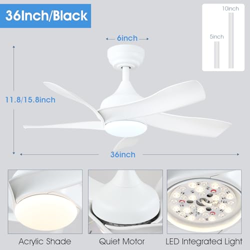 White 36 Inch Ceiling Fan with Remote Control U521774