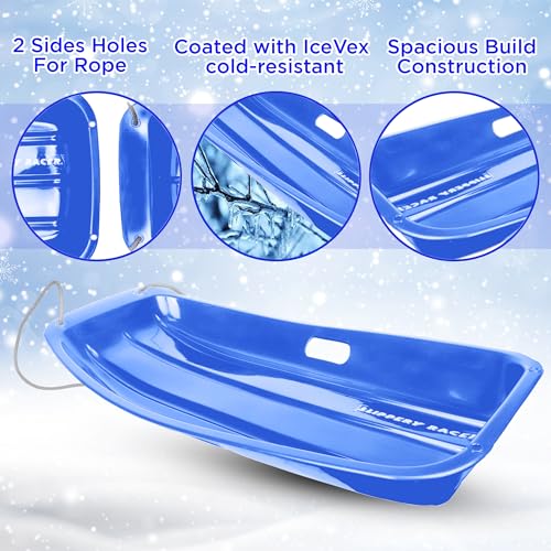 Blue Plastic Cold-Resistant Toboggan Snow Sled with Pull Rope and Handles K698