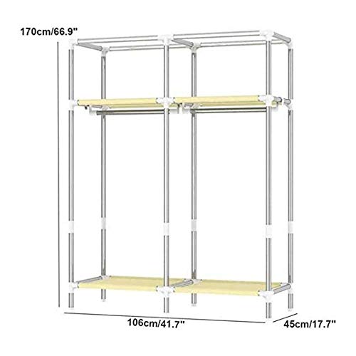 Fabric Portable Closet Wardrobe with 2 Clothes Hanging Rails and 4 Shelves H565