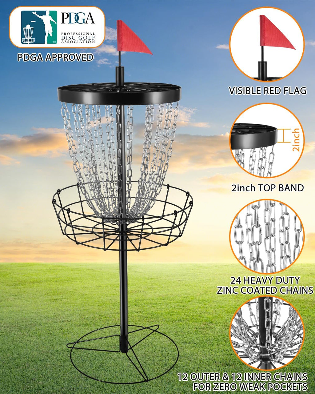 Portable Disc Golf Basket with 24 Chains S537716