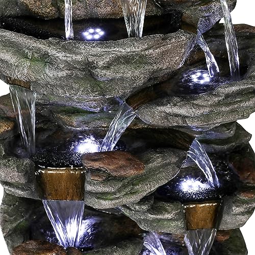 Large Outdoor Water Fountain, 47 1/5” H 9-tier with LED Light, Resin V2754