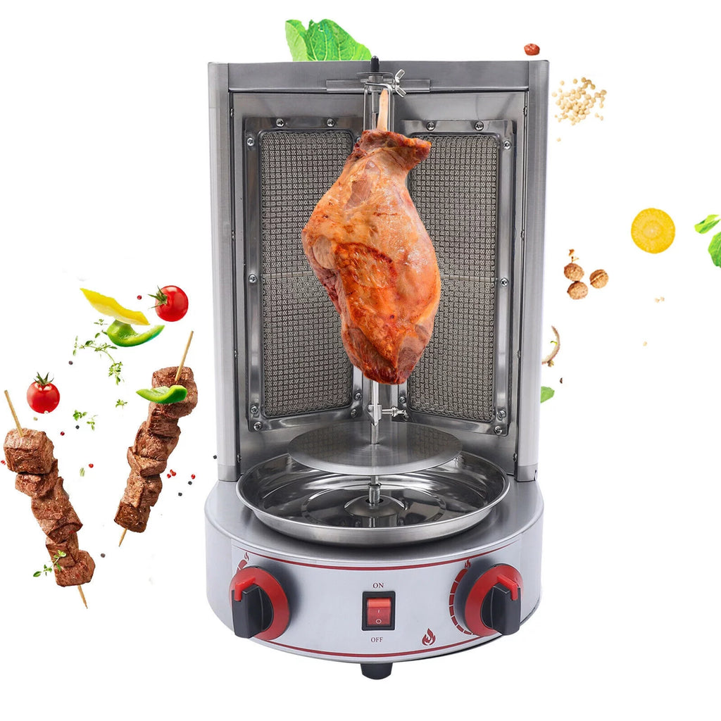 Vertical Gas Broiler Shawarma Machine Doner Kebab Gyro Grill Rotisserie Machine 3KW Silver S5138