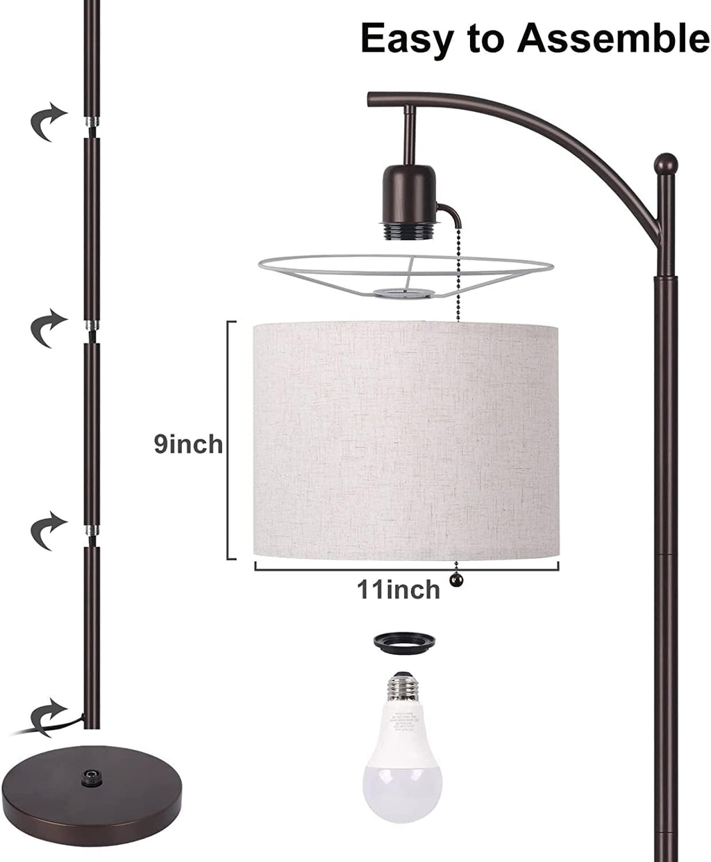 Brown Arc Floor Lamp with LED Bulb T763