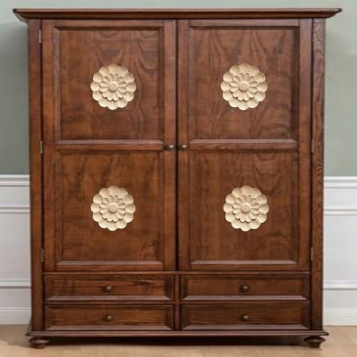 4Pcs Round Wood Appliques for Furniture Decoration (3.15"x3.15") I832397