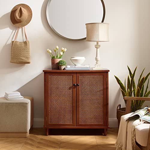 Wood Grain Accent Storage Cabinet with Metal Handle Doors, 1 Pcs D7613