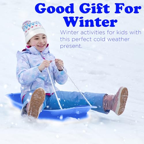 Blue Plastic Cold-Resistant Toboggan Snow Sled with Pull Rope and Handles K698