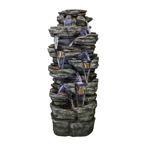 Large Outdoor Water Fountain, 47 1/5” H 9-tier with LED Light, Resin V2754