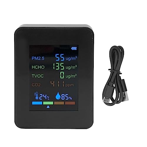 6 in 1 CO2 Meter Humidity Temperature PM2.5 TVOC HCHO Detector Black T24702
