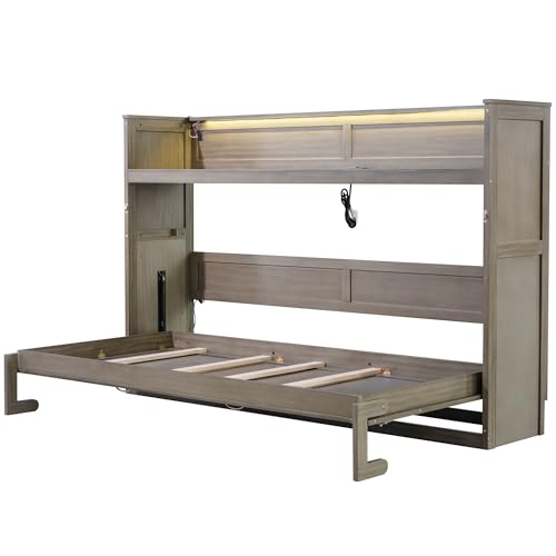 White Queen Size Wood Murphy Bed with Storage Cabinet B911