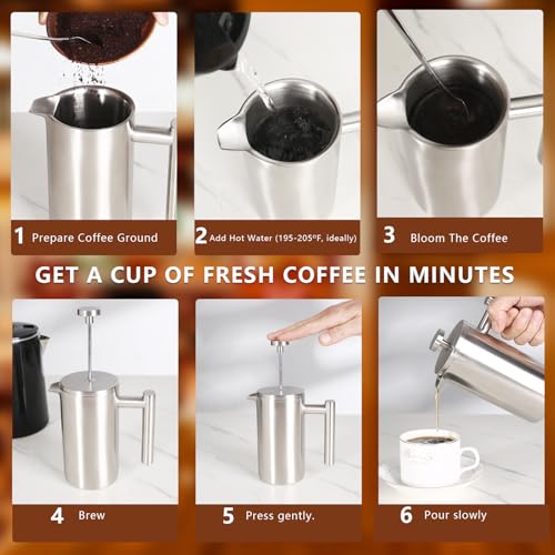 12 OZ Stainless Steel French Press Coffee Maker D12602