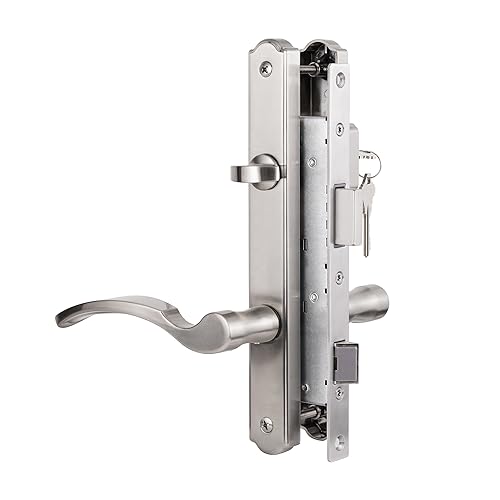 Brushed Nickel Patio Door Handle with Lever Handle Mortise Lock Set J59034