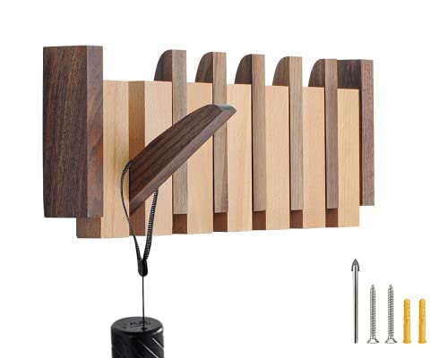 Wood Coat Rack Wall Mount with 4 Flip-Down Hooks K944