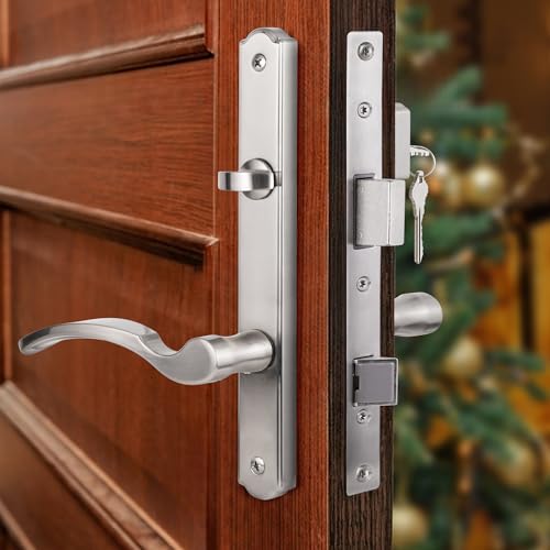 Brushed Nickel Patio Door Handle with Lever Handle Mortise Lock Set J59034
