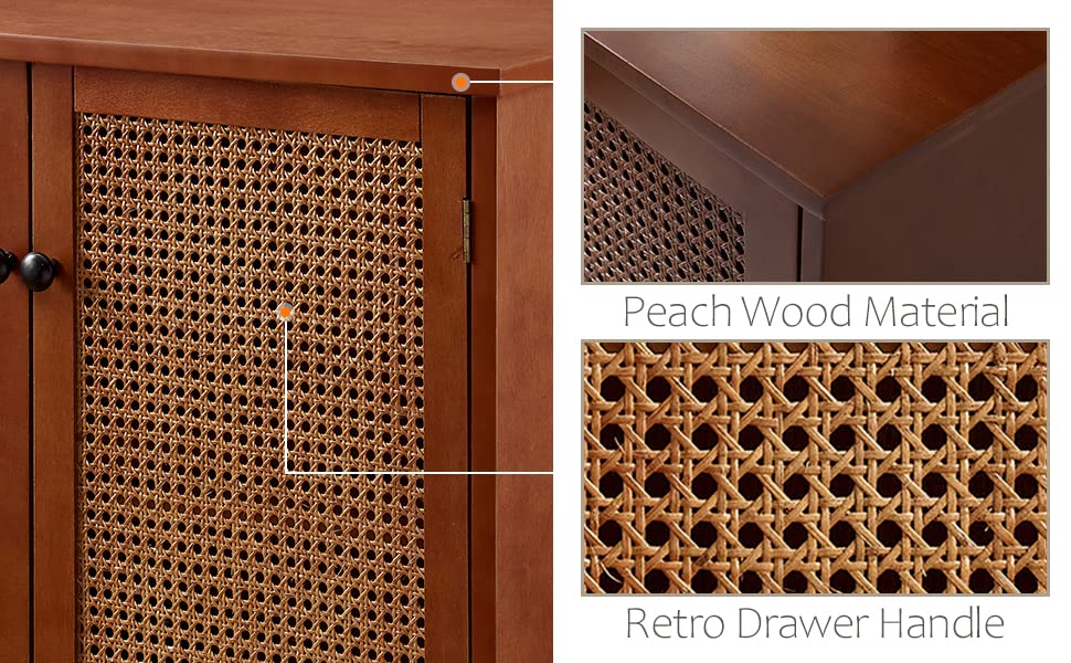 Wood Grain Accent Storage Cabinet with Metal Handle Doors, 1 Pcs D7613