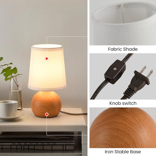 Small Bedside Lamp with Fabric Shade & Wood Finish 10.6" G412513