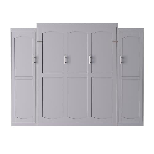 Full Size Wood Murphy Bed with Two Closets and Storage Shelf, Walnut R919758
