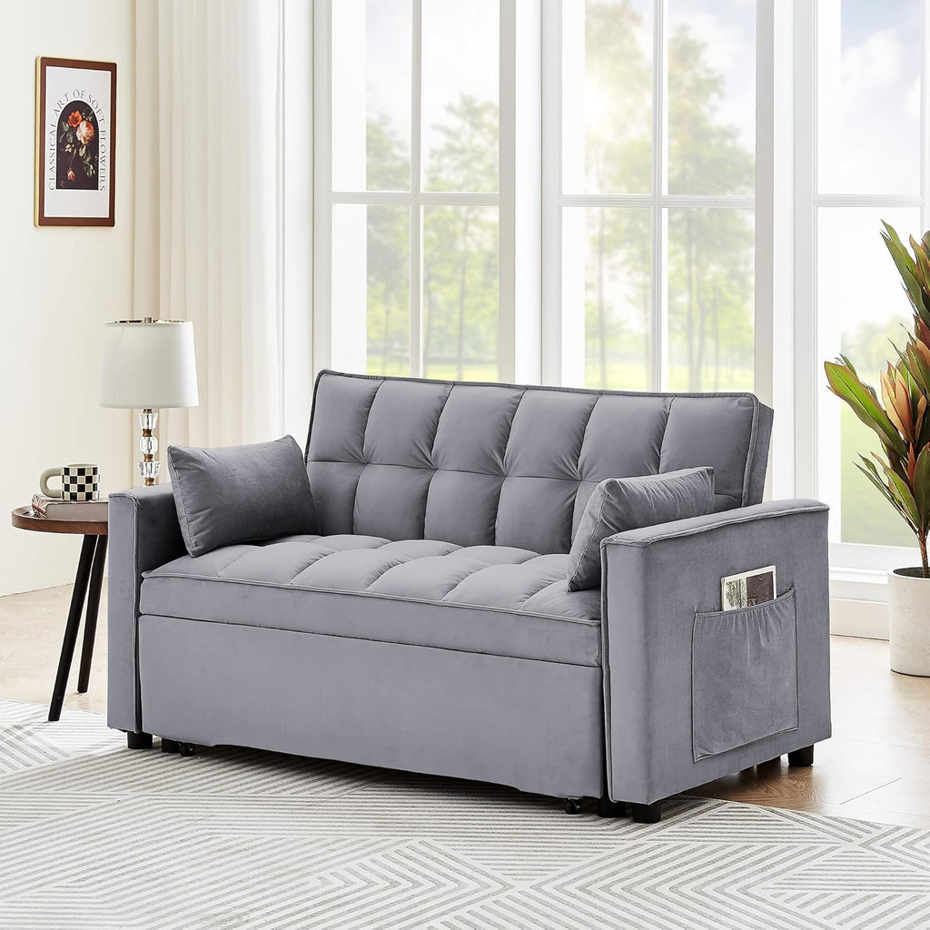 Tufted Velvet Convertible Sleeper Sofa Bed with Pullout Bed I529745