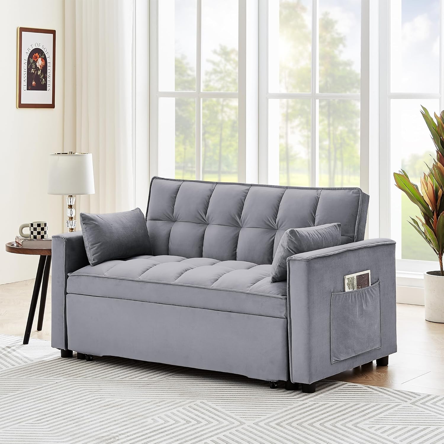 Tufted Velvet Convertible Sleeper Sofa Bed with Pullout Bed I529745