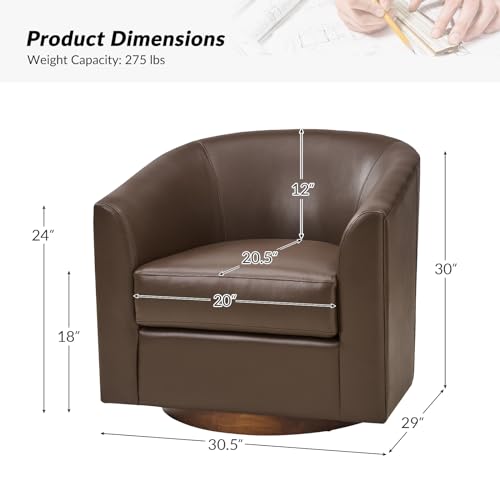 Brown Genuine Leather Swivel Barrel Chair Set of 2 I376751