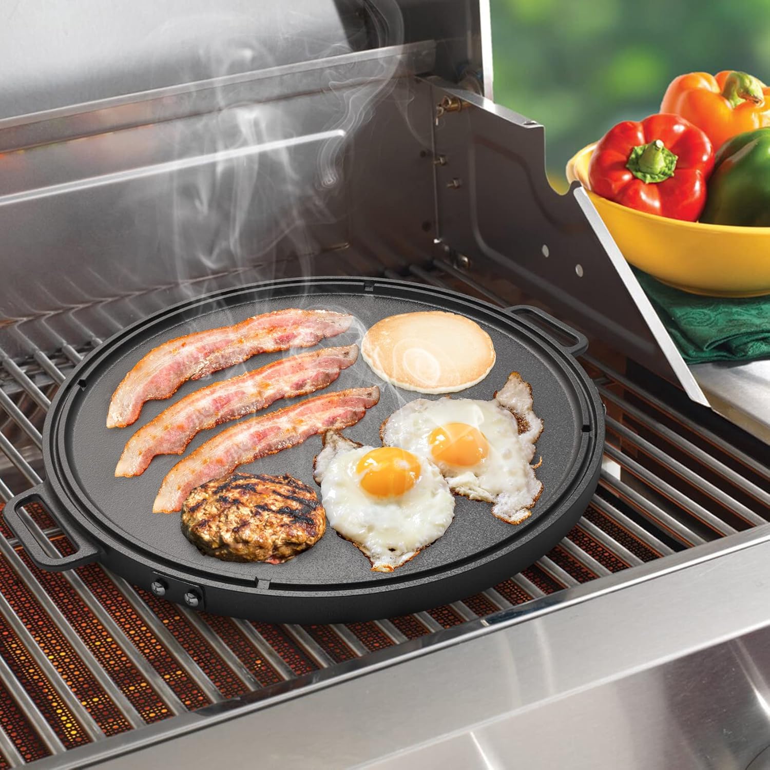 18" Cast Iron Double Sided Reversible Griddle Pan with Handles K835