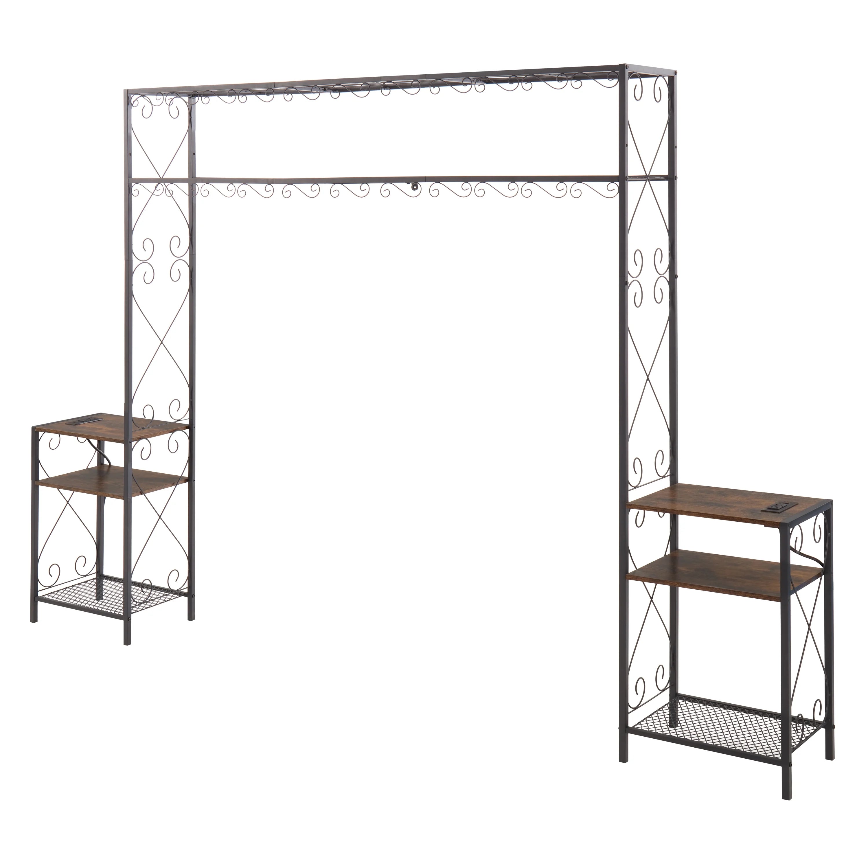 Queen Bed Frame with 2 Nightstands Headboards with Storage Cabinet, Headboard with Shelves, Bookcase Headboard Iron and Wood Rustic Brown C7817