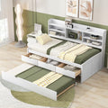 White Wash Wooden Twin Size Captain Bed with Built-in Bookshelves and 3 Storage Drawers and Trundle S277