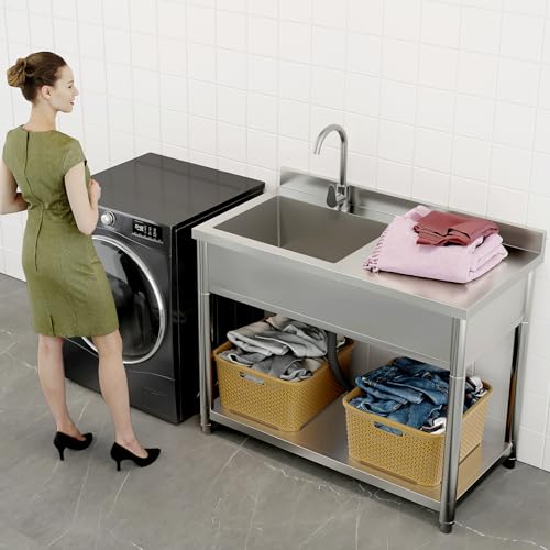 Stainless Steel Freestanding Utility Sink with Pull-out Faucet Z723