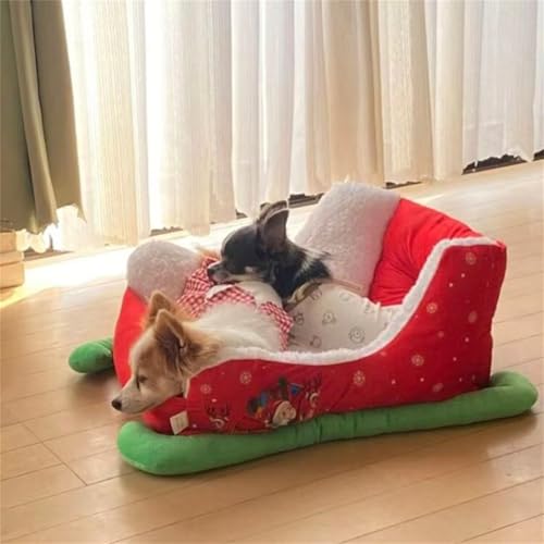 Red Plush Synthetic Fur Pet Sleigh Bed M614112
