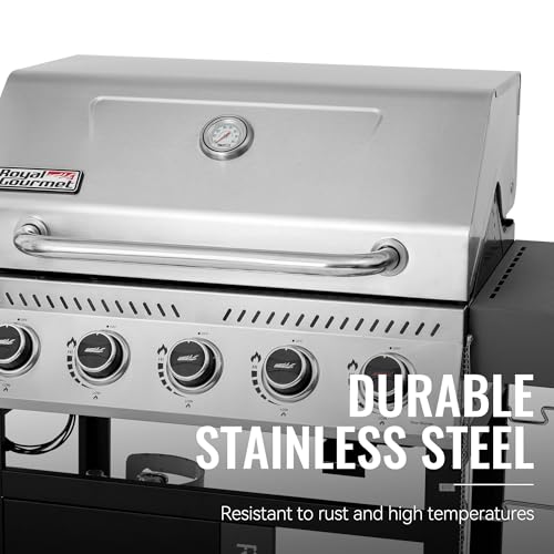 5 Burner Propane Gas Grill with Side Burner and Sear Burner, Porcelain-Enameled Cast Iron Grates R323