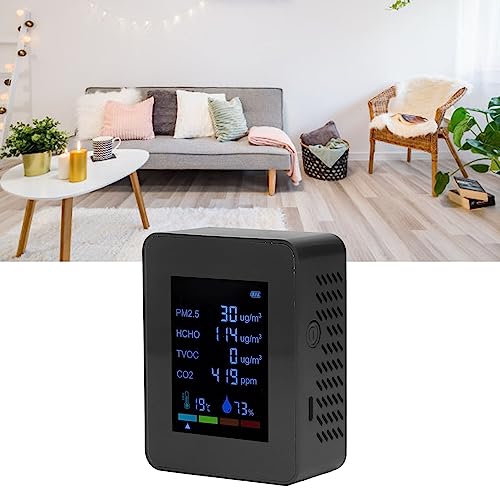 6 in 1 CO2 Meter Humidity Temperature PM2.5 TVOC HCHO Detector Black T24702