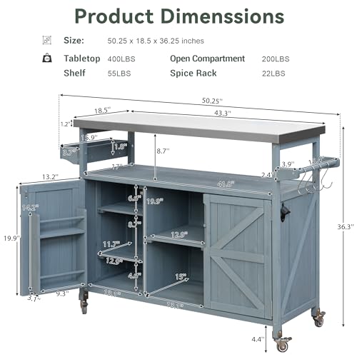 Solid Wood Grill Table with Stainless Steel Top and Internal Storage Racks Q653830