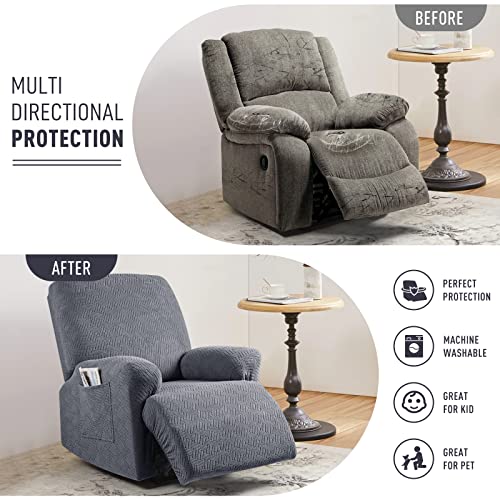 Stretch Stripe Jacquard Recliner Chair Covers (1 Seater, Misty Gray) P60295