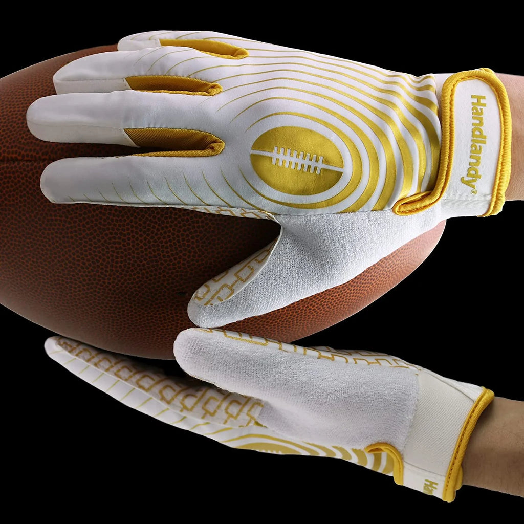White and Gold Youth Football Gloves F11150