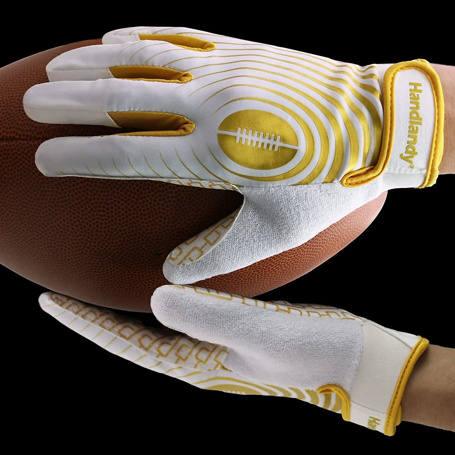 White and Gold Youth Football Gloves F11150