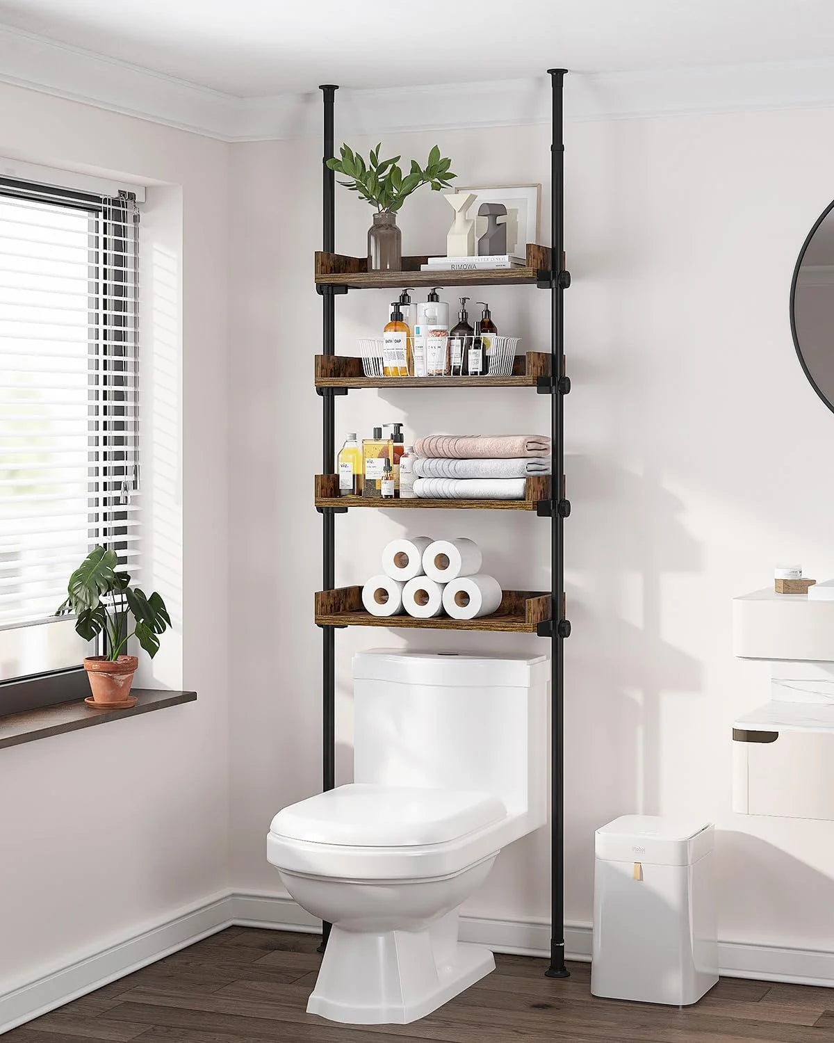4-Tier Adjustable Wood Bathroom Storage Shelves K9137