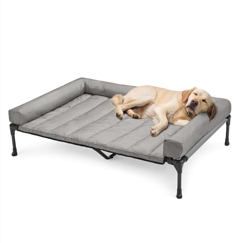 Cooling Elevated Dog Bed with Removable Waterproof Bolster Cushion Mat, 42x30inches, Beige N62898