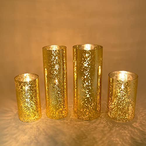2 PCS Mercury Gold Glass Hurricane Candleholder S94783